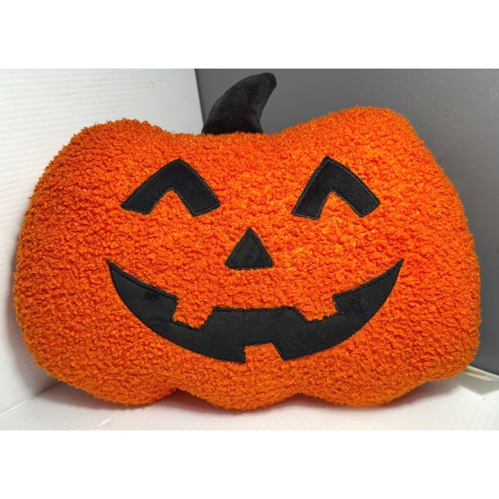 Unbranded Pumpkin Pillow 15" Orange Jack O Lantern Sherpa Plush Halloween Decor